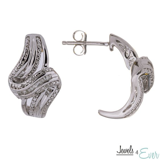 Sterling Silver Diamond Earrings - Picture 1 of 2